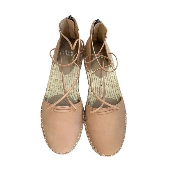 Eileen Fisher espadrille lace-up sandals in toffee cream leather size 8 NWB - Picture 9 of 10
